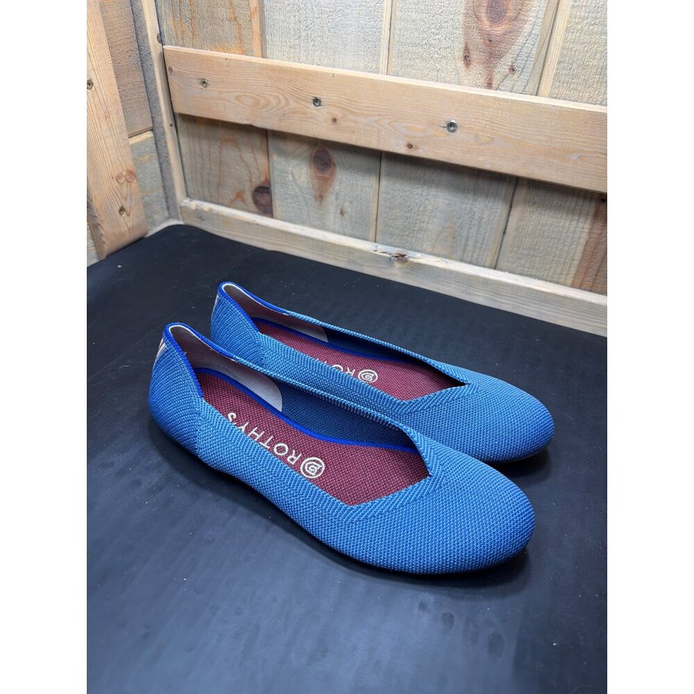 Rothys The Flat Indigo Mini Stripe 8.5 Womens Knit Ballet Flats Blue Red